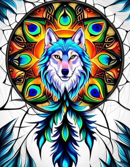 Dreamcatcher with Wolf in Graffiti Street Art Style