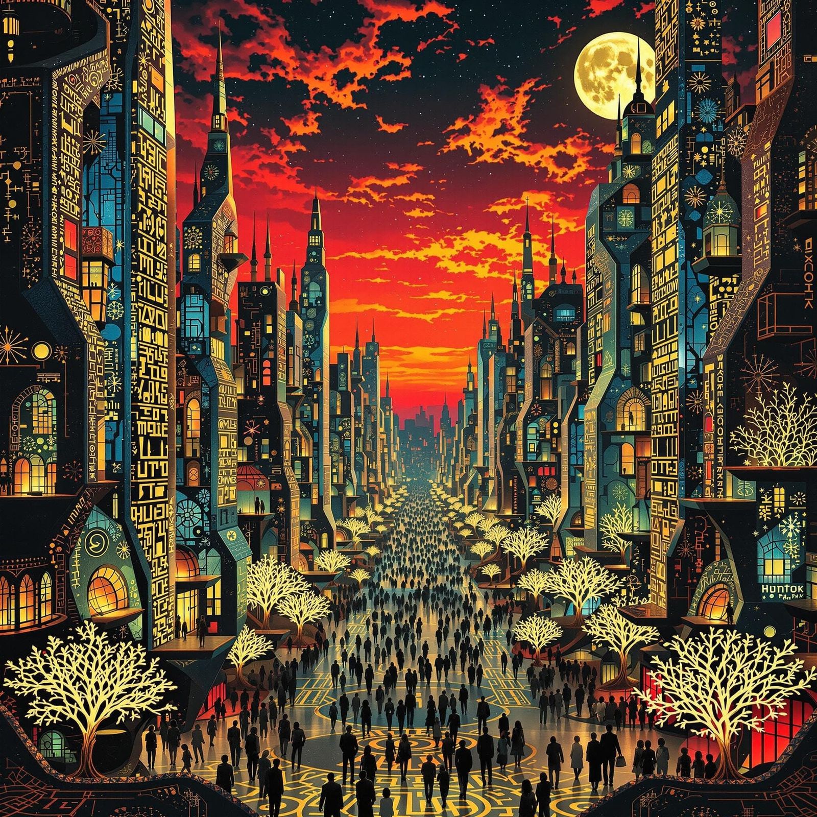 Gustav Klimt-Inspired Futuristic Metropolis