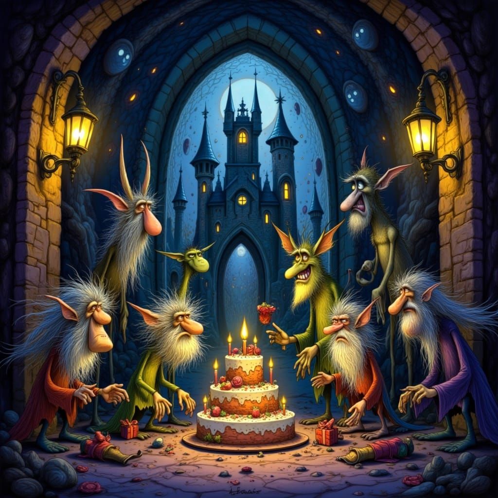 Spooky Creatures Celebrate Birthday in Ancient Castle
