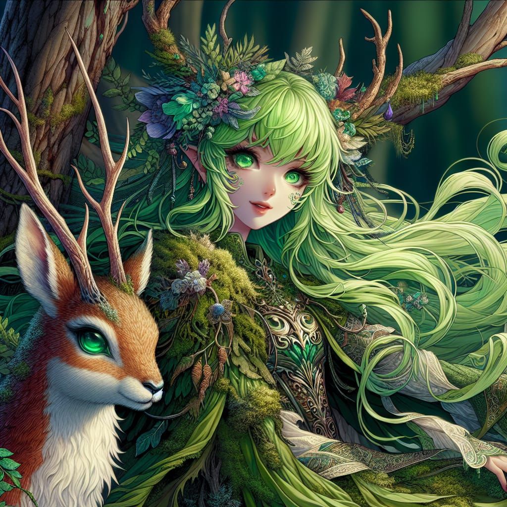 Anime Druid Girl in Fantasy Matte Painting