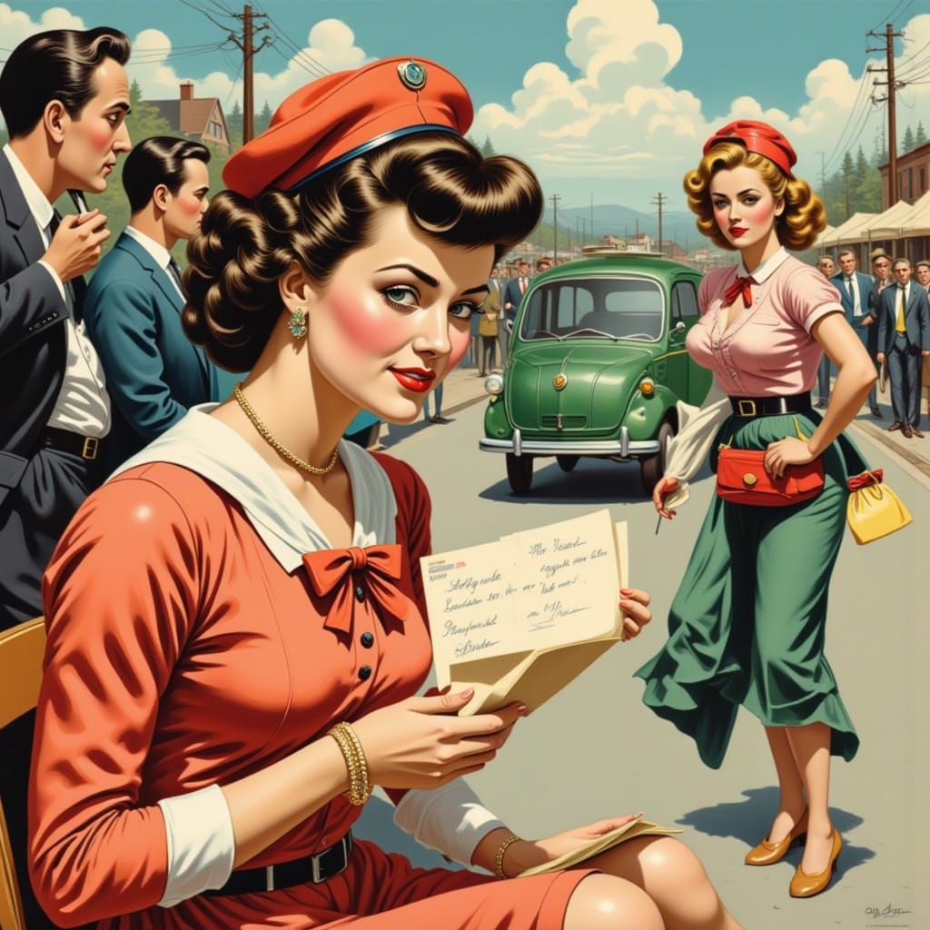 Postman Delivers Letter in Cosmic Pop Art Style