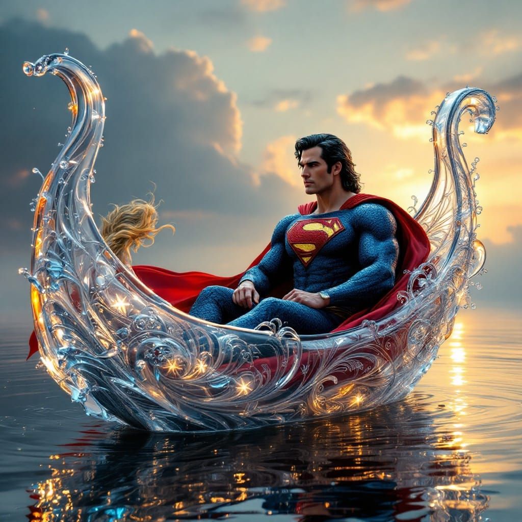 Majestic Merman and Superman in Dreamy Sunset Scene