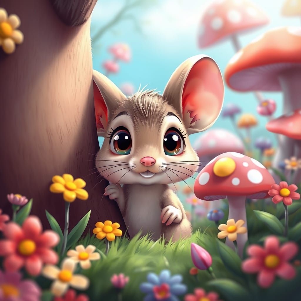 Shy Mouse in Whimsical Candyland Garden
