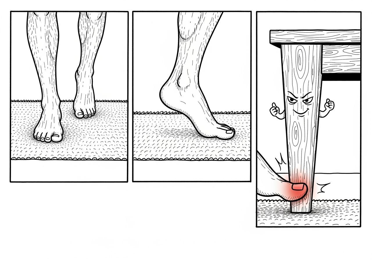 Man Stubbing Toe on Table in Comic Strip Style