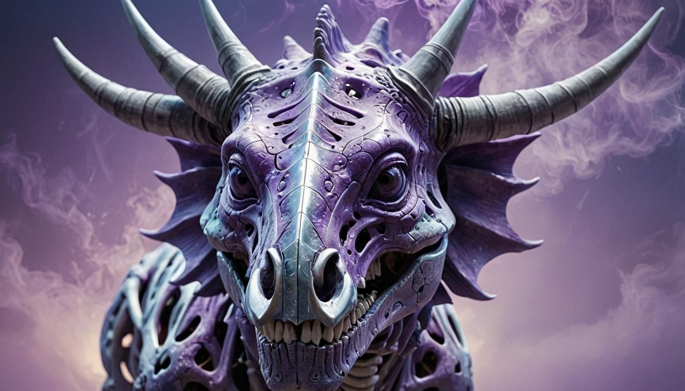 Chrome Triceratops Skeleton in Surrealist Style