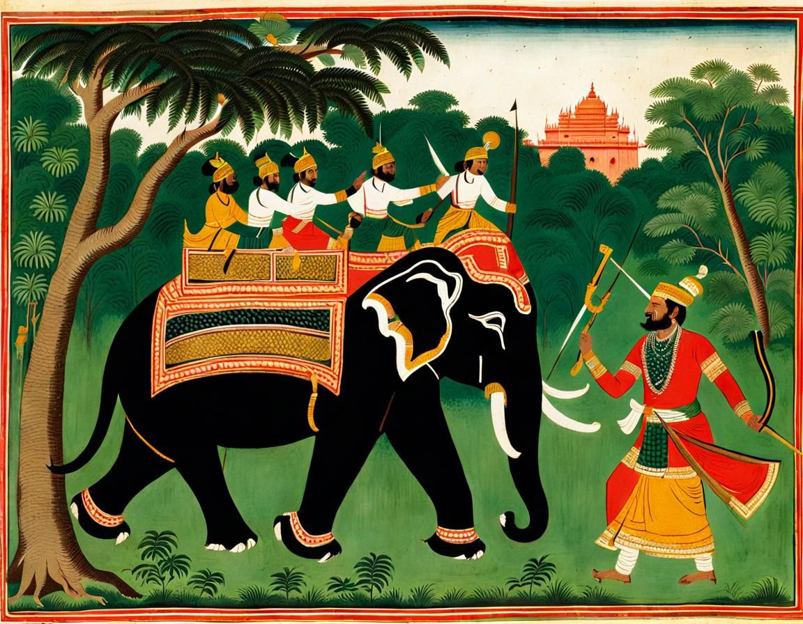 Vintage Tiger Hunt Illustration in 18th Century India