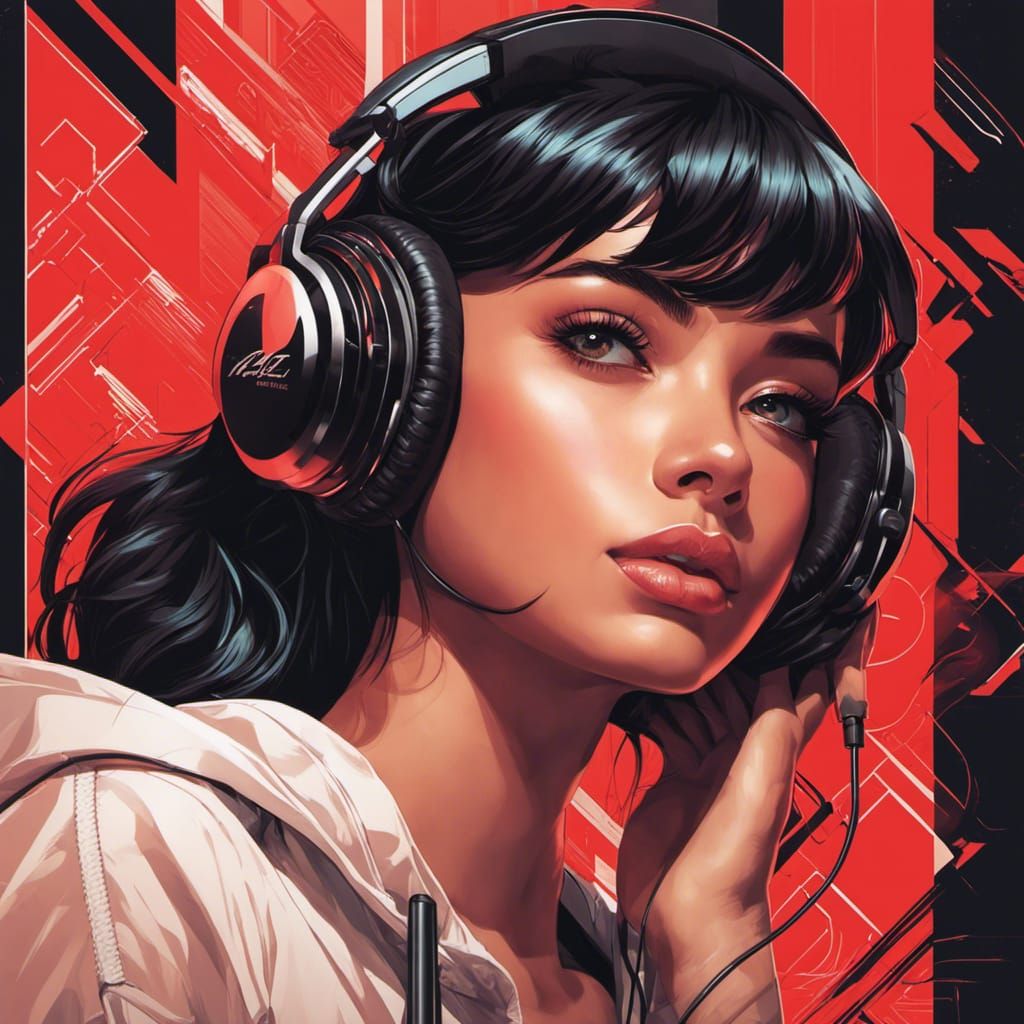 Teen with Headphones: Detailed Digital Illustration