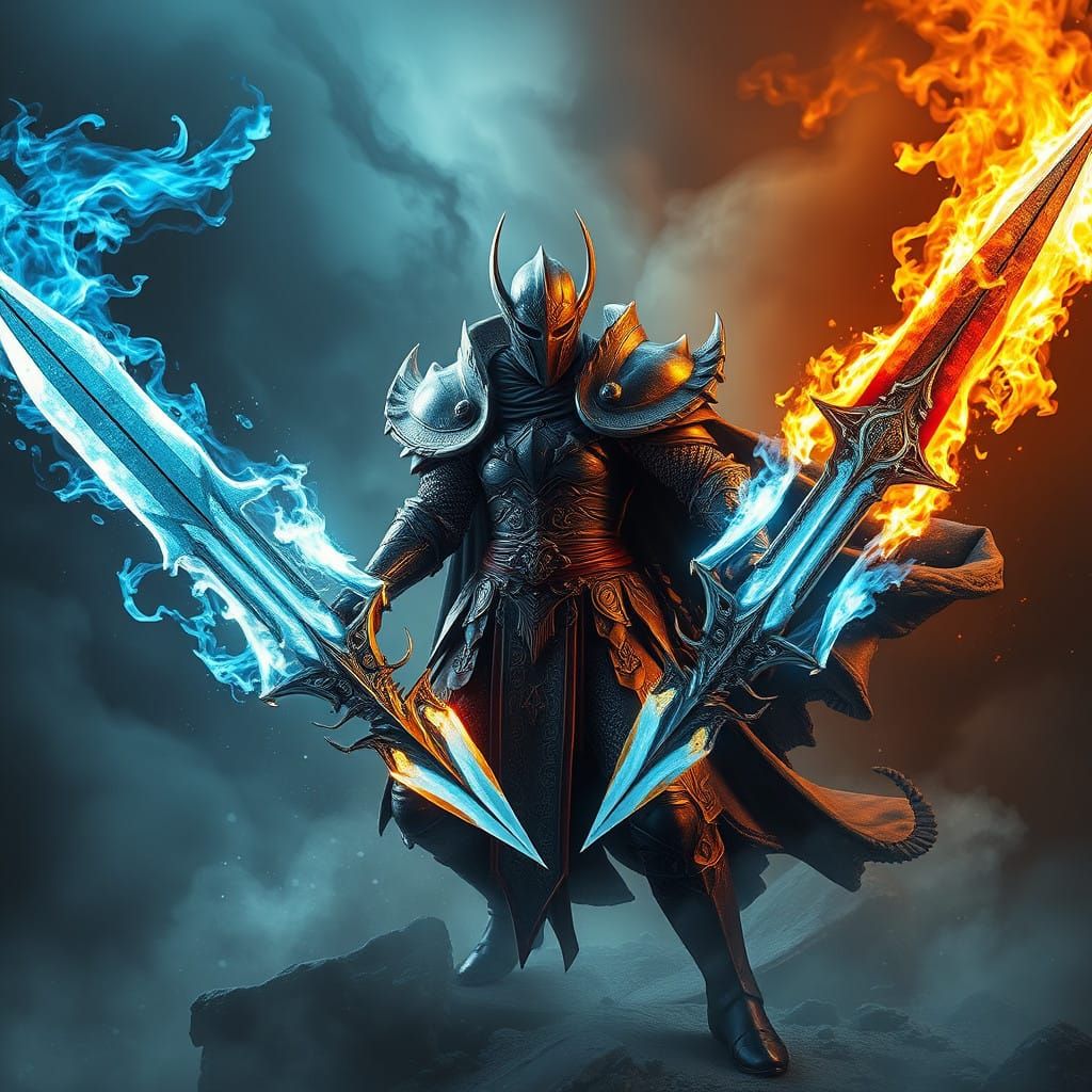 Ethereal Knight Wields Balance of Fire and Ice in Ancient Ar...