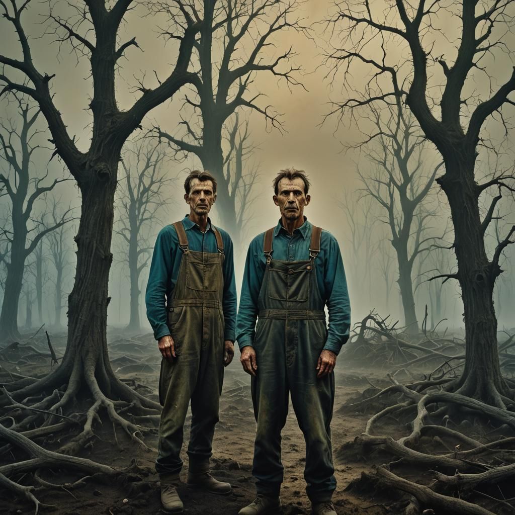 Handsome Farmer in Cursed Land: Gothic Horror Art
