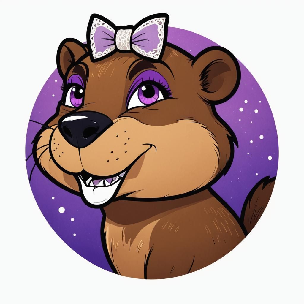 Cartoon Beaver Pin-Up with Purple Glow, Vintage Style