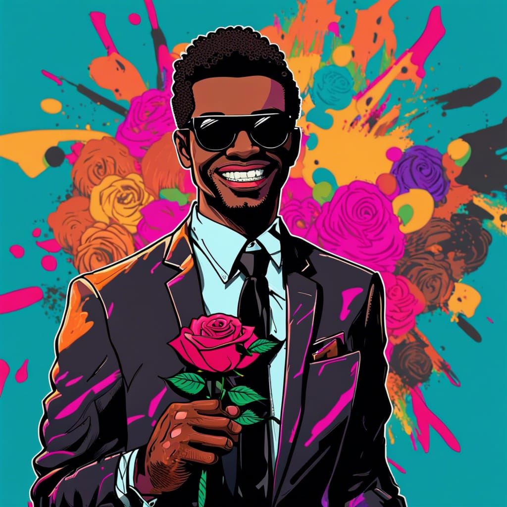 Cool Man in Black Suit with Pop Art Background