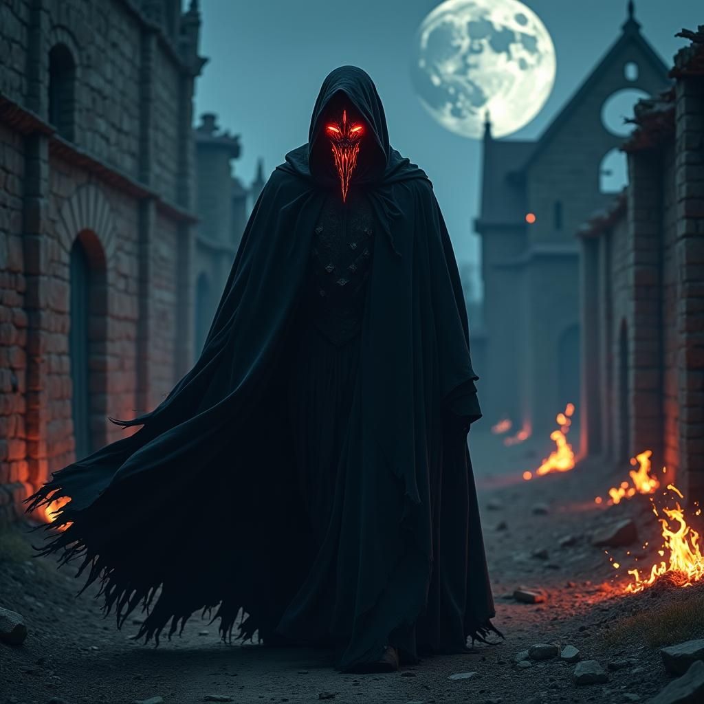 Death's Red Mask Leaving Ruined Village