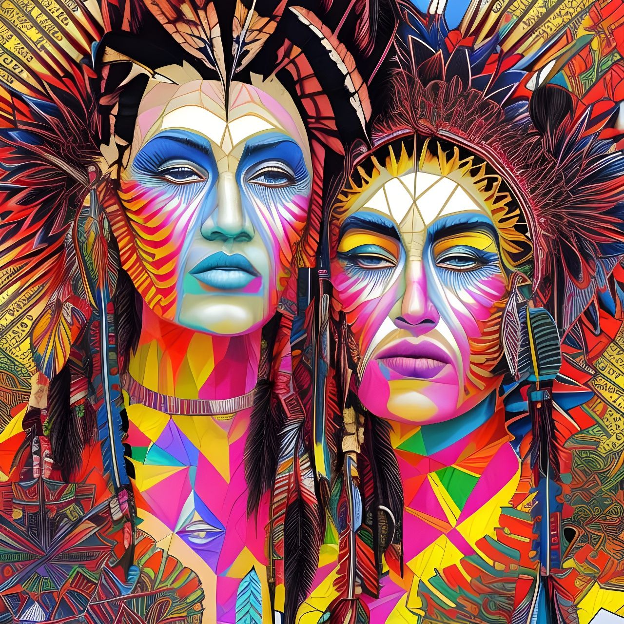 Fractal Shattered Native American Women Portrait