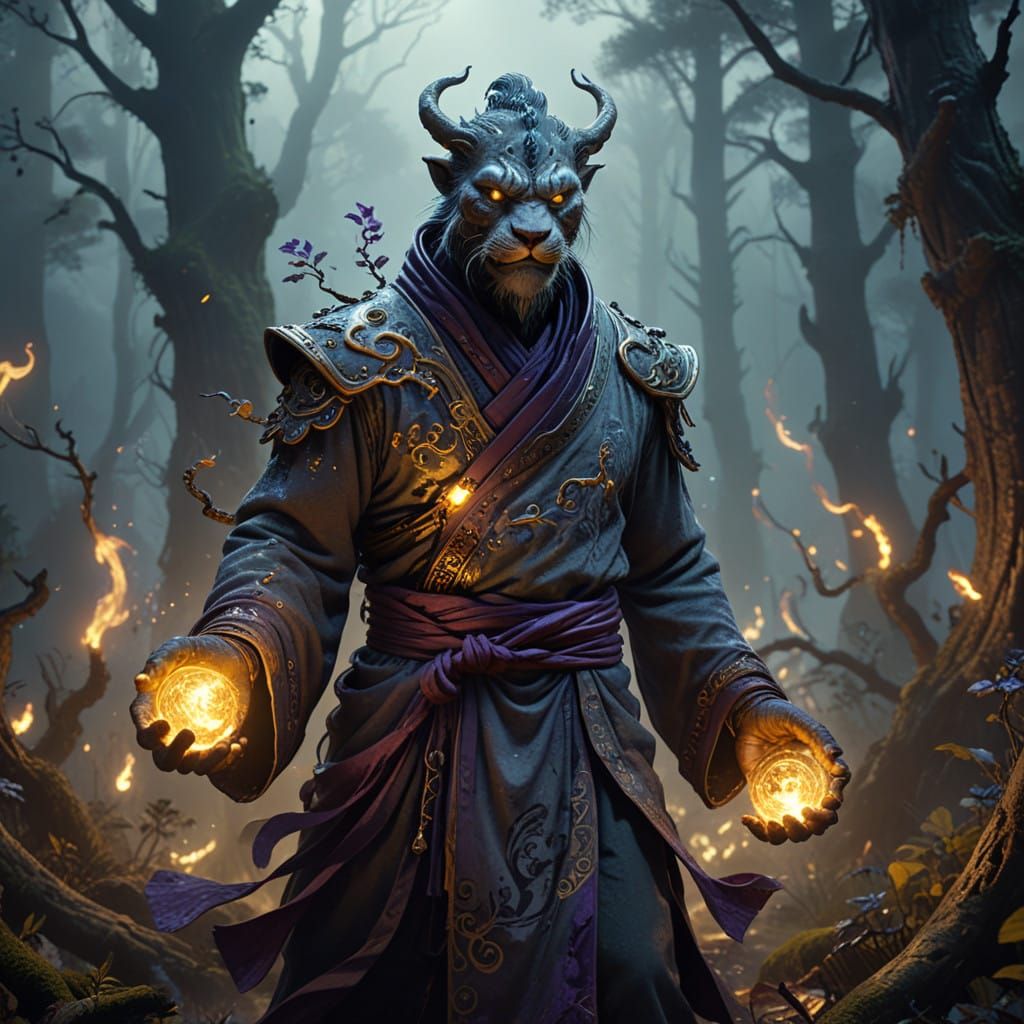 Dark Fantasy Monk in a Haunting, Mystical Realm