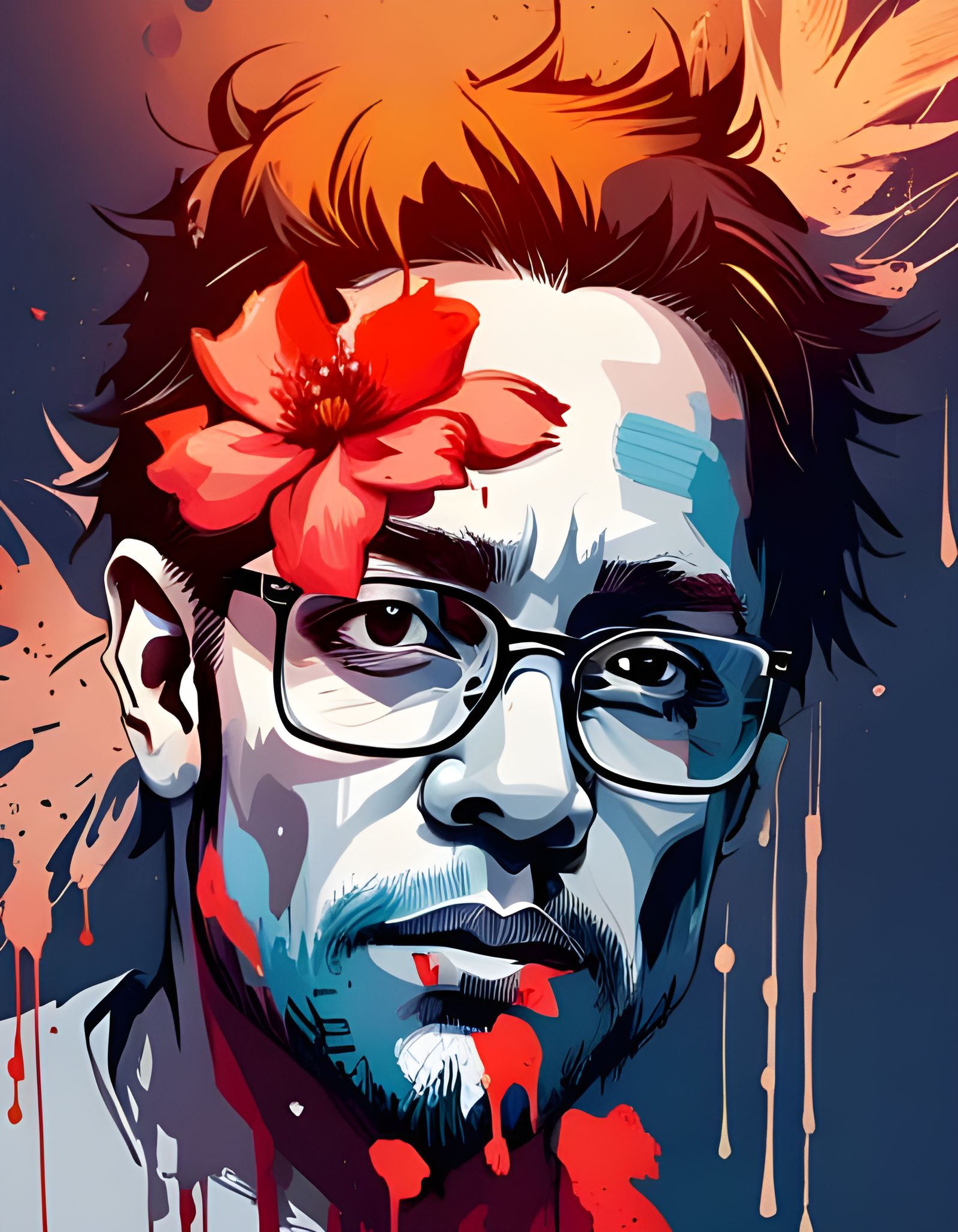 Vampire Portrait with Ink Drips in Hyperrealism