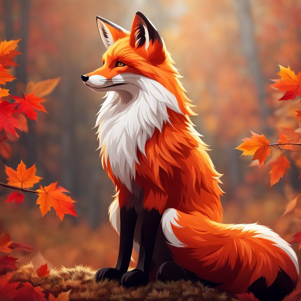 Anthropomorphic Fox Portrait in Furry Style, Autumn Colors