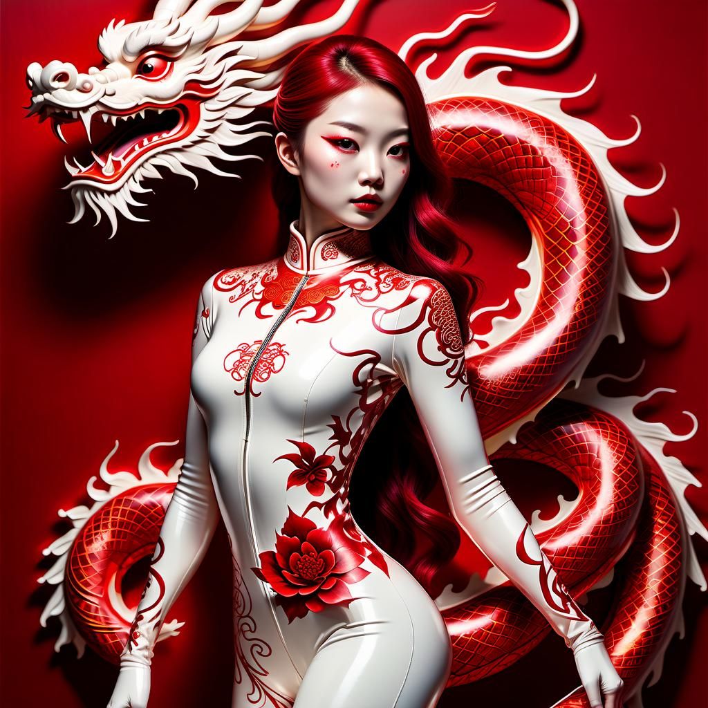 Woman with Dragon Tattoo in Hyperrealistic Style