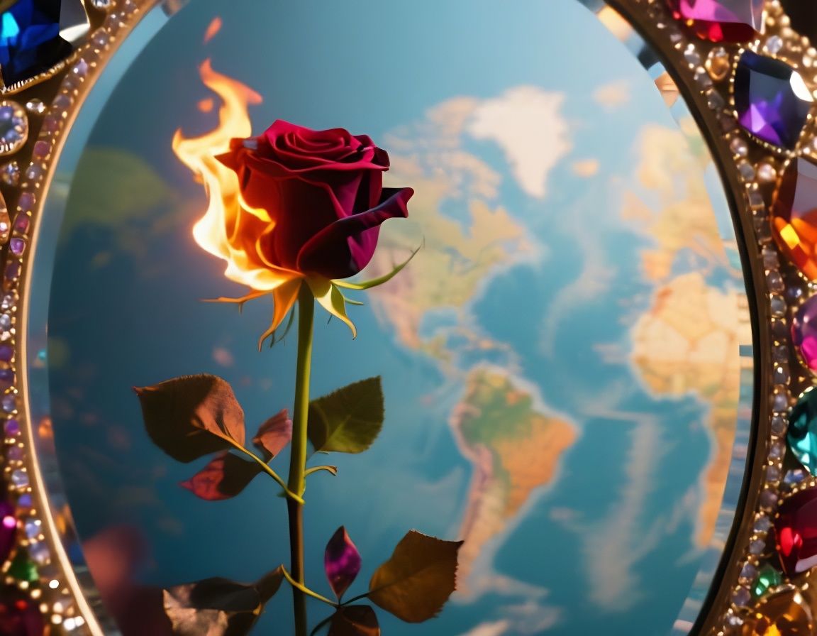 Jeweled Mirror Reflecting Roses and Secret Fire