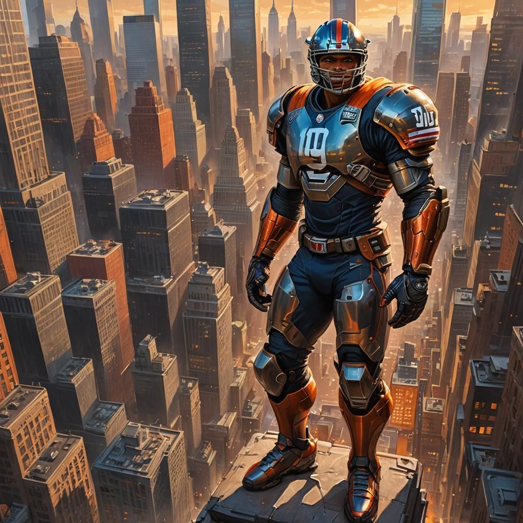 New York Giant Protector: Vibrant Oil Painting