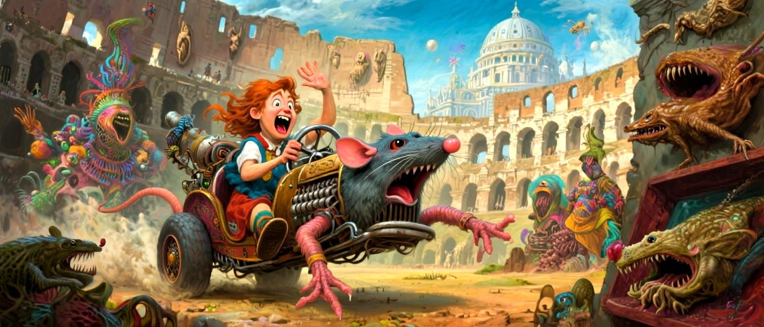 Pippi Longstocking Drives Rat Rod at Colosseum Taxidermy Vat...