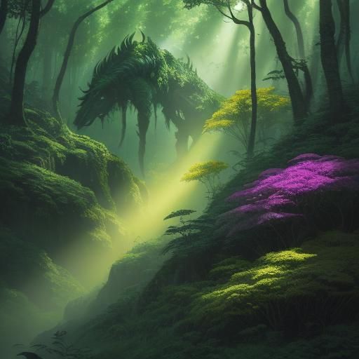 Fantasy Creature Transformation in Lush Forest