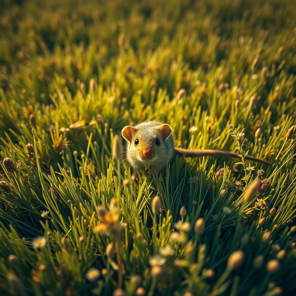 Hyperrealistic Field Mouse in Vast Field