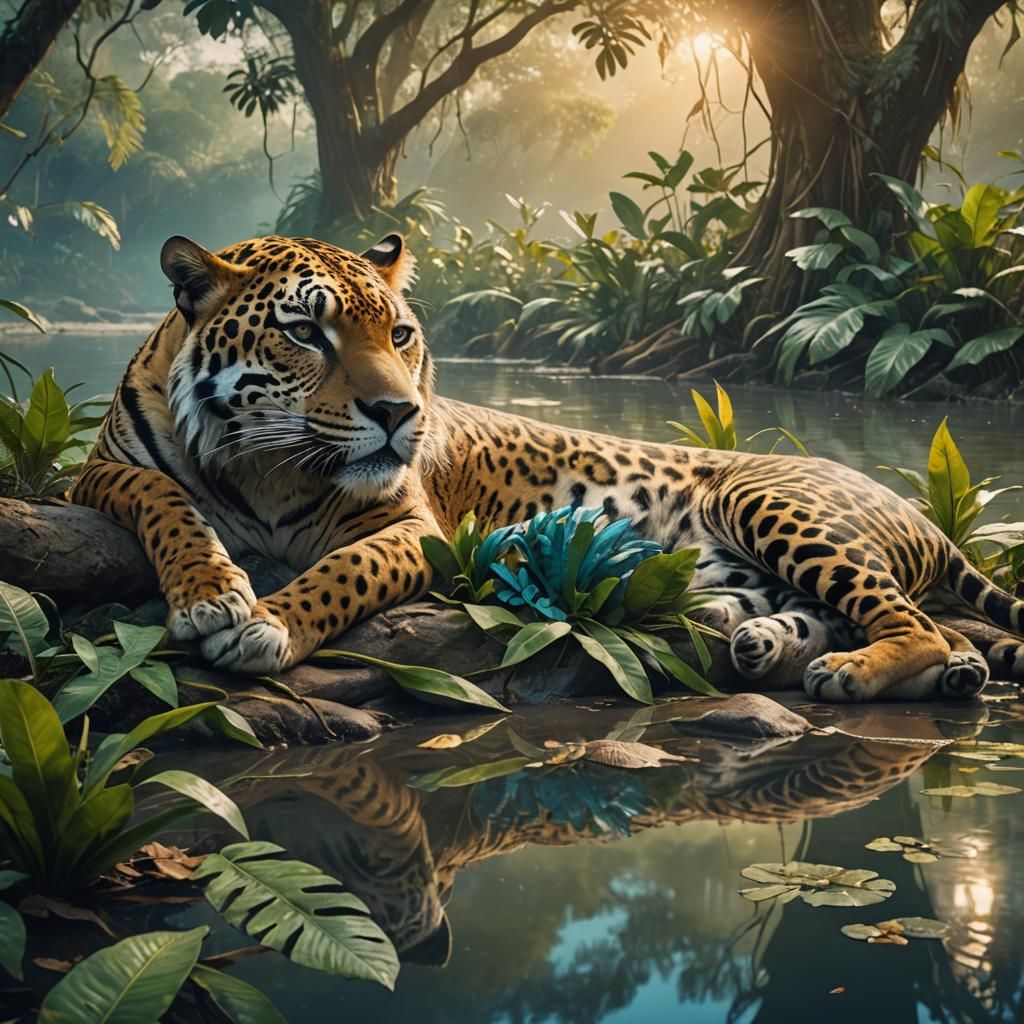 Brazilian Man Sleeps with Jaguar: Fantasy Art