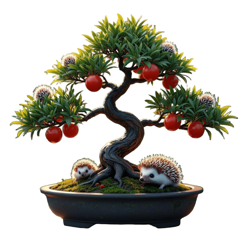 Hedgehog Fruit Bonsai Tree in Art Nouveau Style