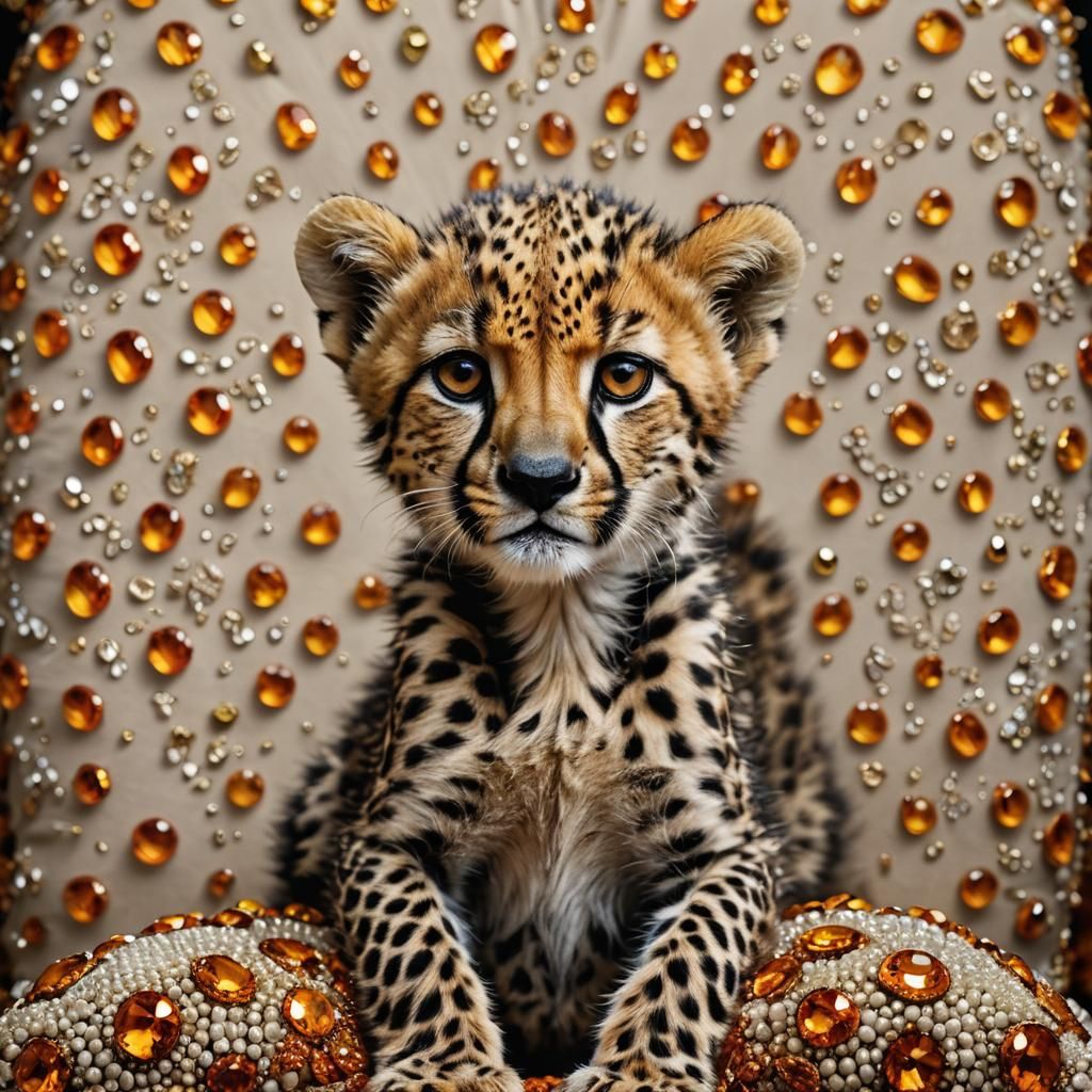 Jeweled Cheetah Cub Portrait in Studio Lighting
