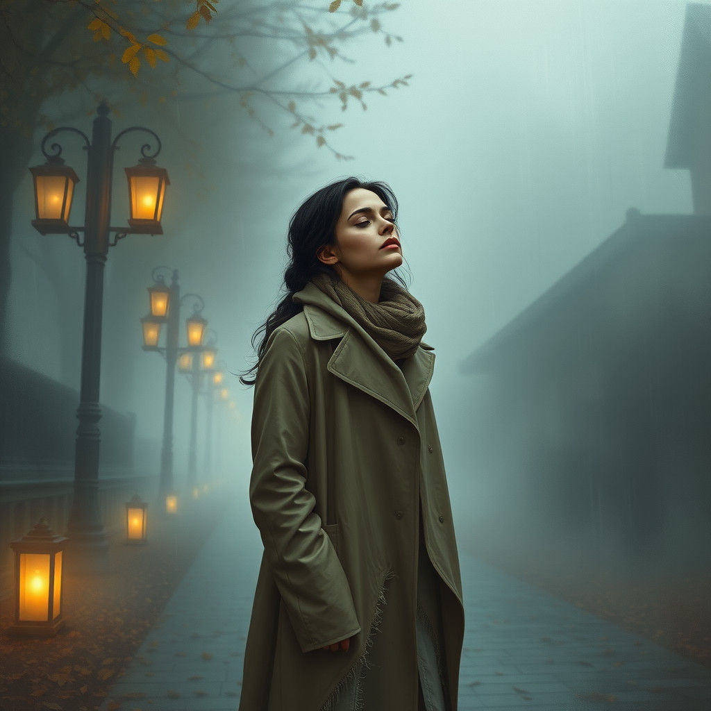 Misty Autumn Evening: A Woman's Anticipation