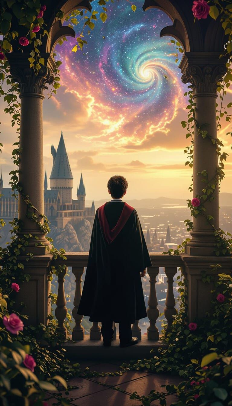 Harry Potter Balcony Scene in Surrealist Style