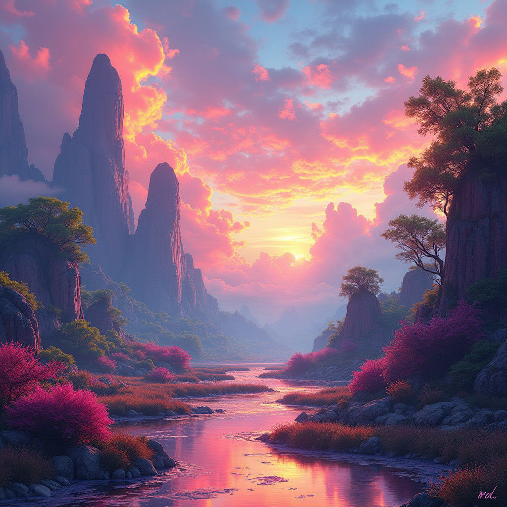 Rainbow Dreamscape: Fantasy Concept Art