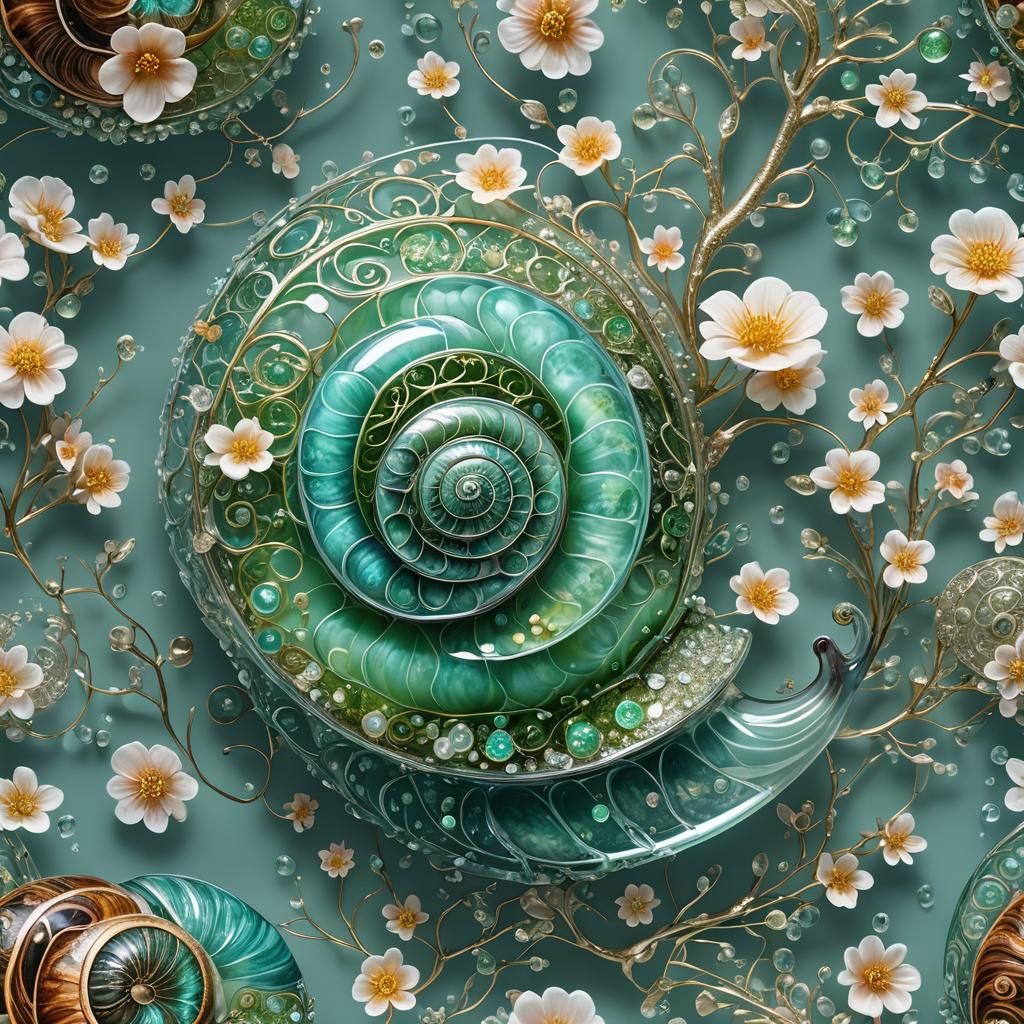 Bioluminescent Crystal Snail Shell in Night Forest