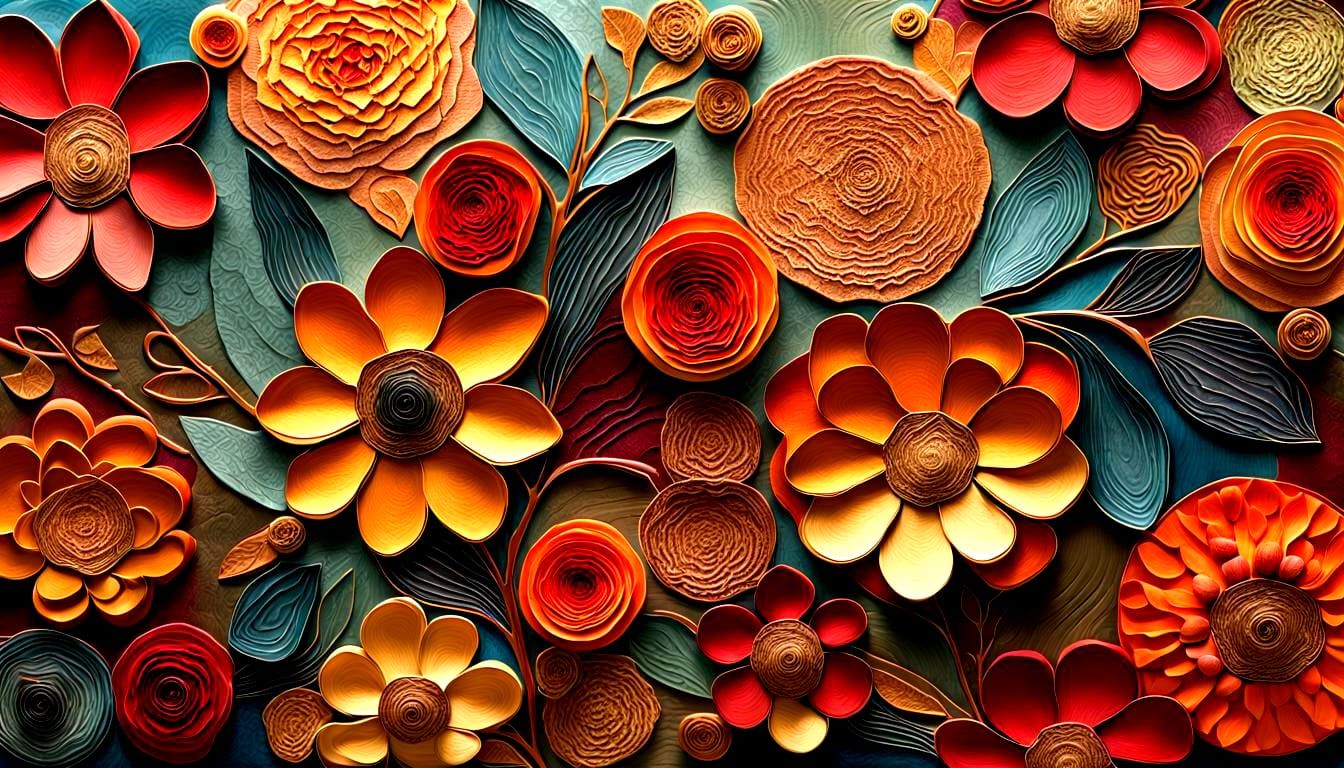 Geometric Floral Art with Rich Textures