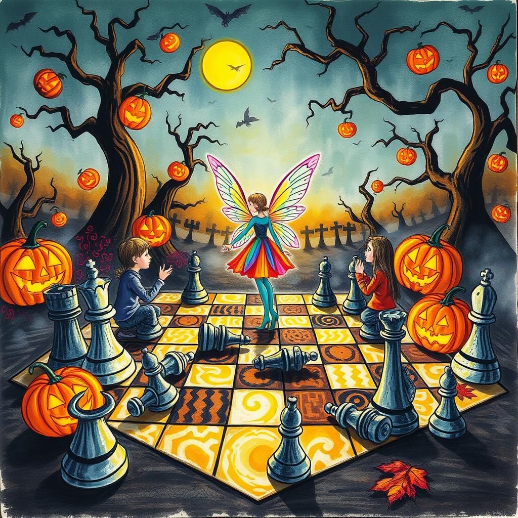 Halloween Kids Crayon drawings ,surreal autumnal  child's dr...