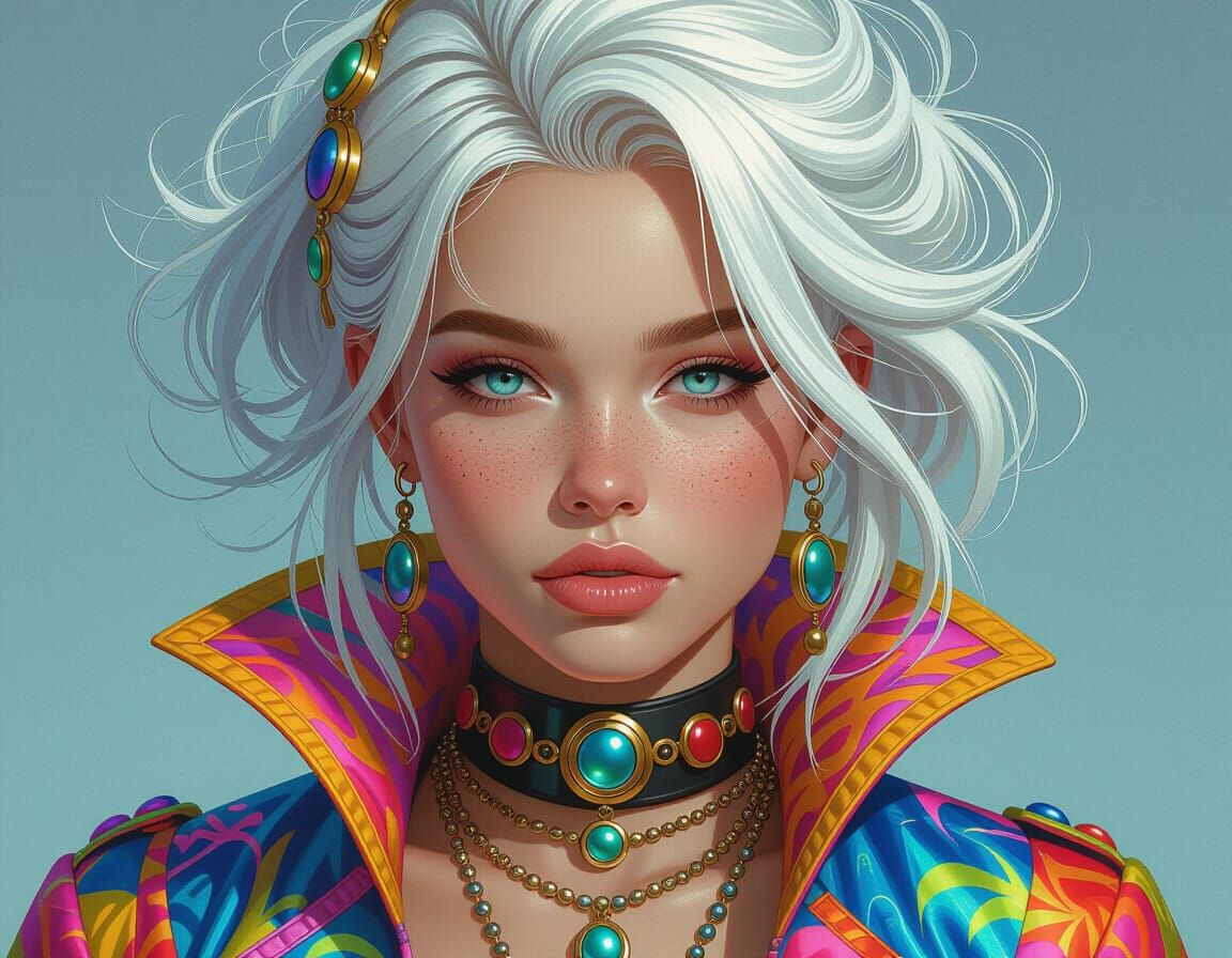 Stunning Woman with White Hair: Hyperrealistic Portrait