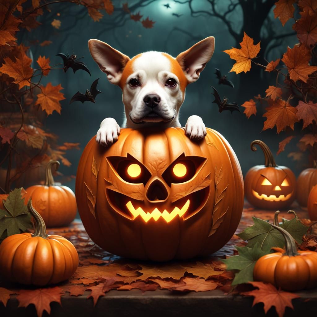 Dog Face Carved on a Halloween Pumpkin