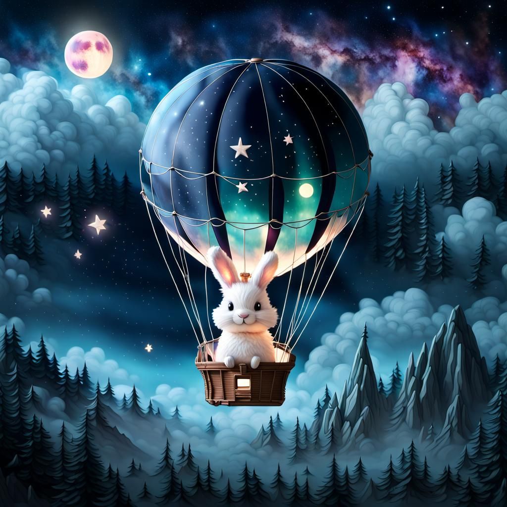 Crystal Hot Air Balloon with Stars and Bunny