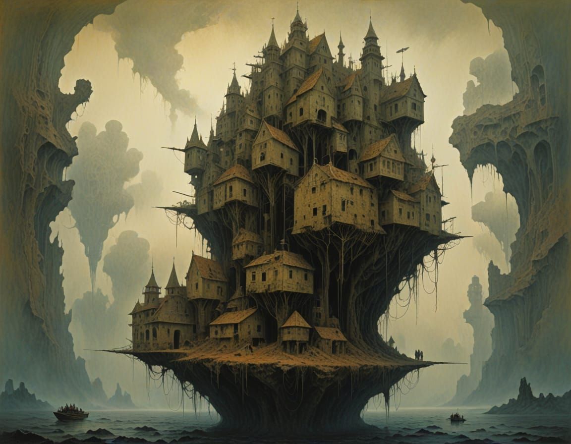 Surrealist Dystopia in Dark Post-Apocalyptic Landscape