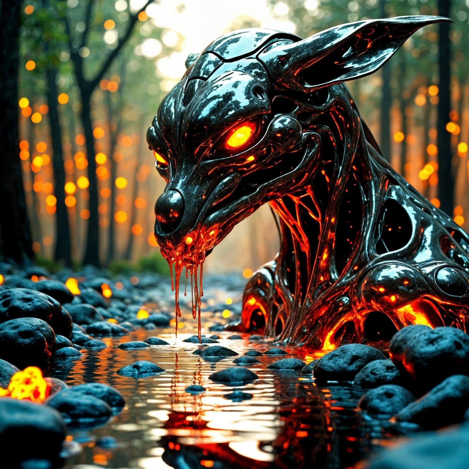 Melting Robotic Landscape in Cyberpunk Style