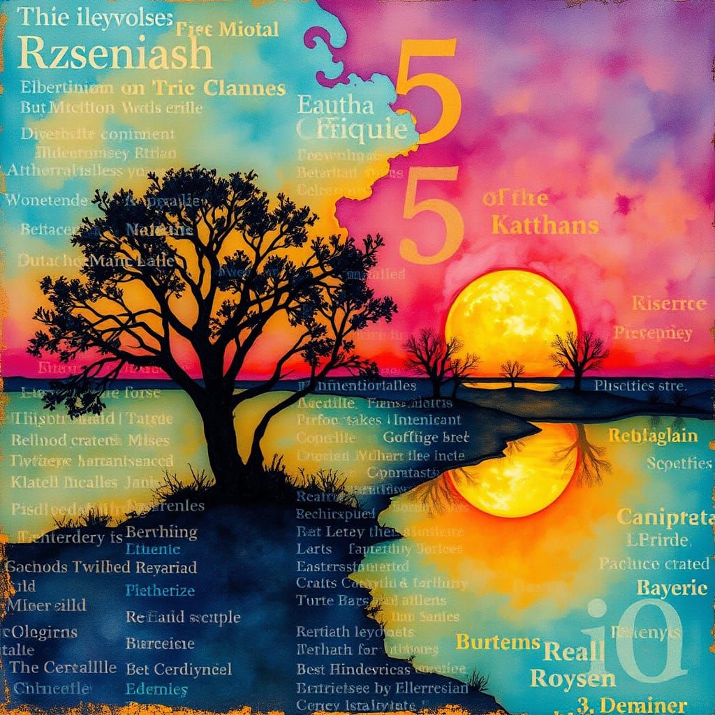 Vibrant Sunset Abstract in Distressed Typography