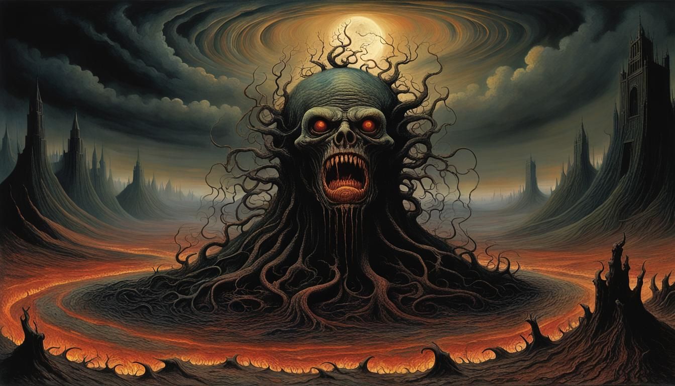 Demonic Creature Roaming Hellish Landscape