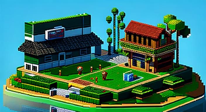 3D Pixel Art of Classic Game in Modern Scene