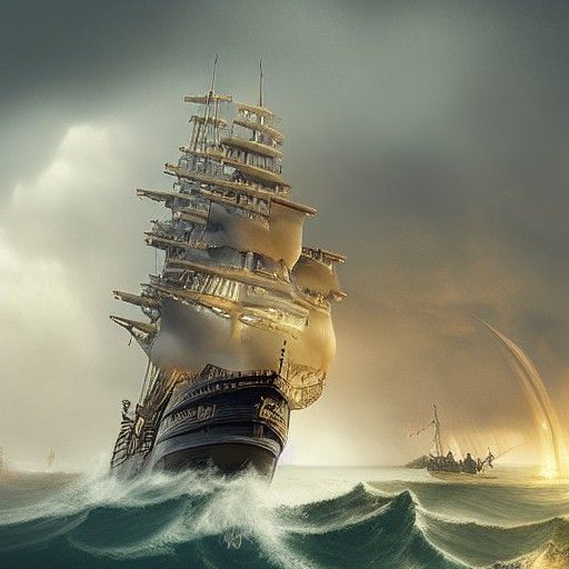 Stormy Pirate Ship Naval Battle Matte Painting