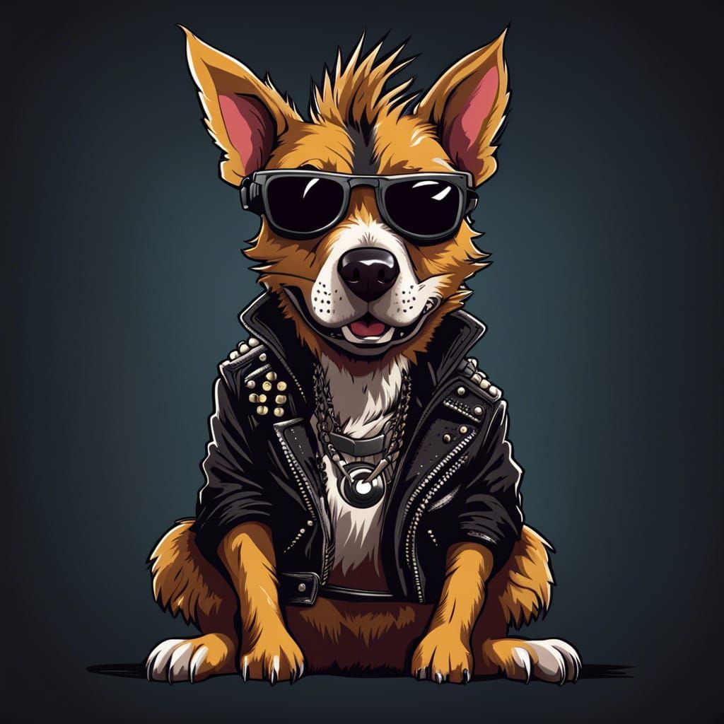 Punk Rock Anthropomorphic Dog in Heavy Metal Style