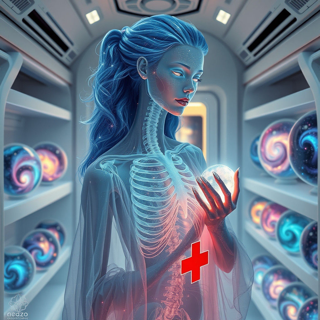 Ethereal Goddess Nurse in Celestial Spaceship Nursery