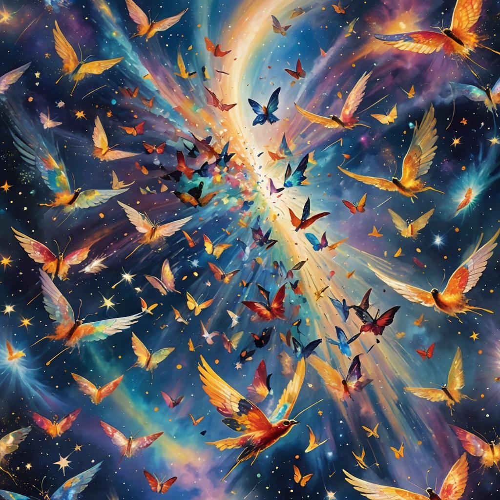 Iridescent Wings Bursting from Cosmic Portal