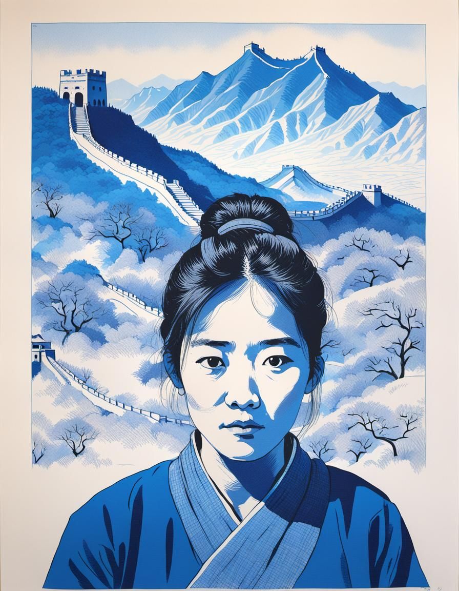 Nomad Selfie at Great Wall in Silk Screen Style