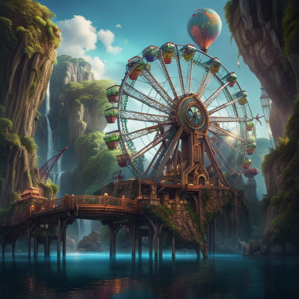 Floating Island Ferris Wheel: Fantasy Concept Art