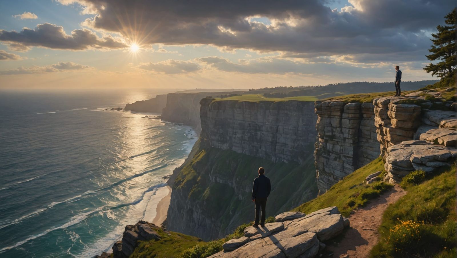 Man on Cliff Edge: Oil Painting with Natural Lighting